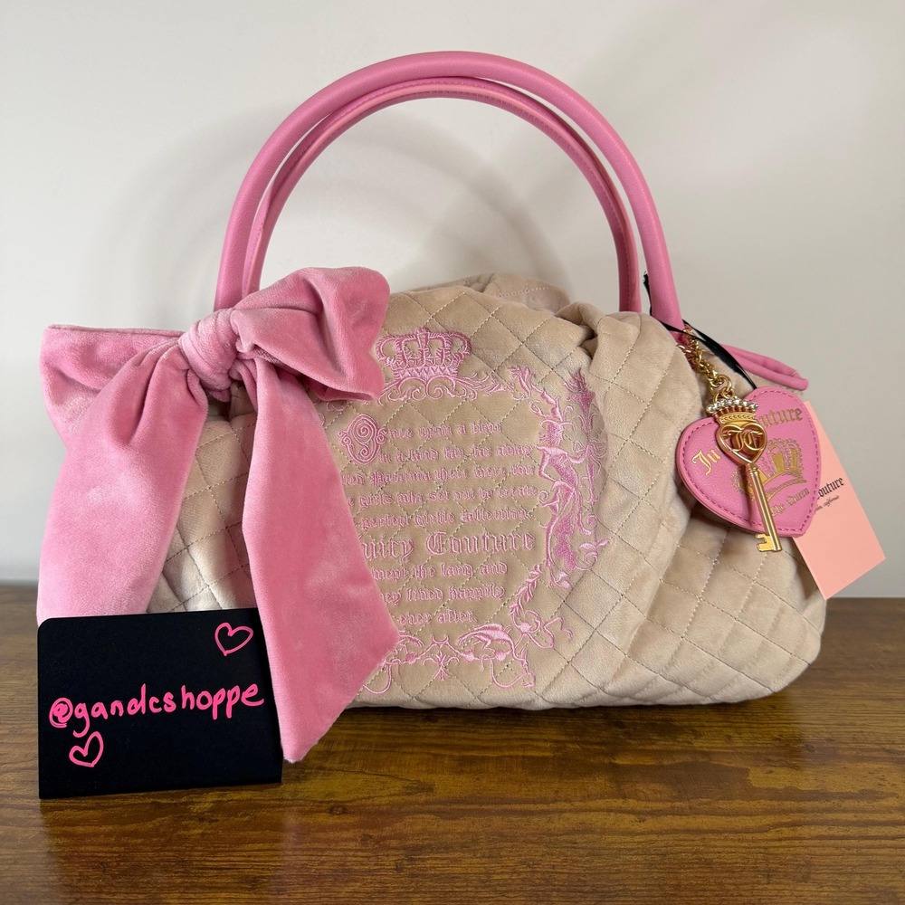 New Juicy Couture Juicy Tale Satchel Bowler Handbag Sandstone Pink Bow Y2K Cute